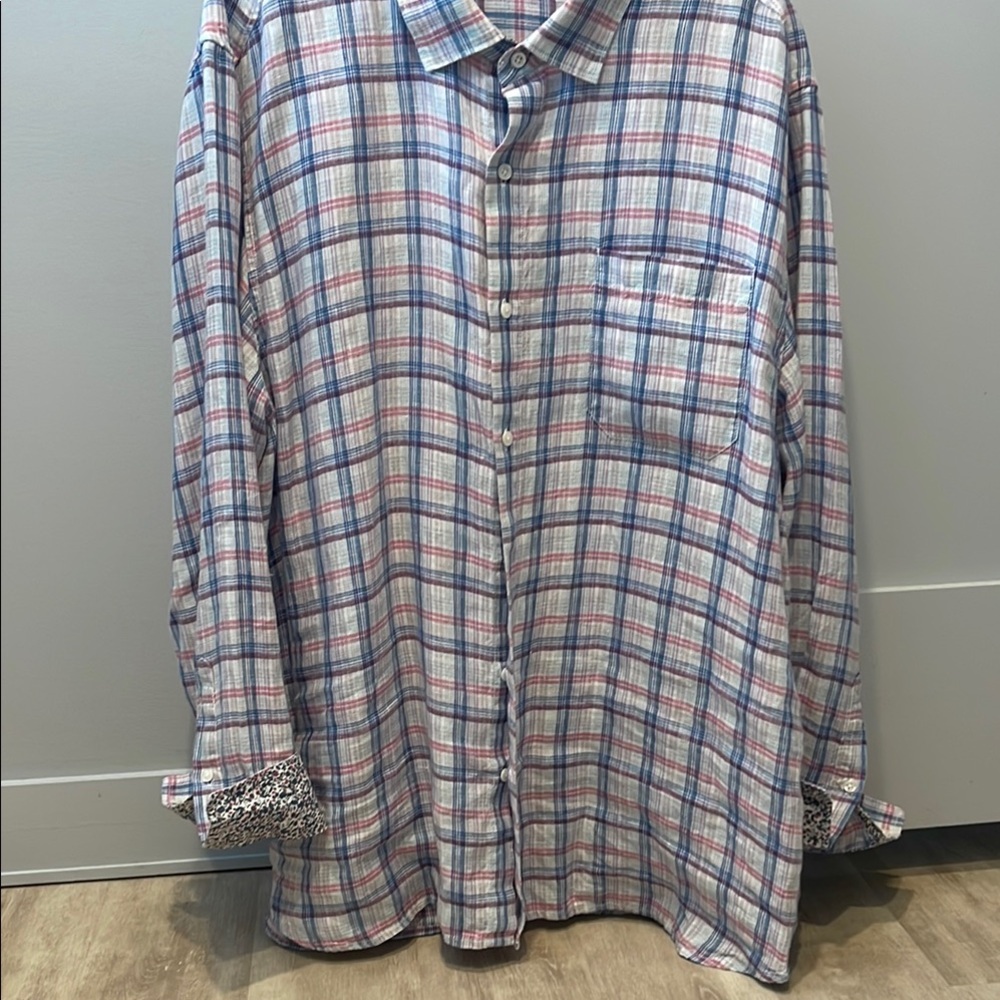 Men's Blue and Red Plaid Shirt